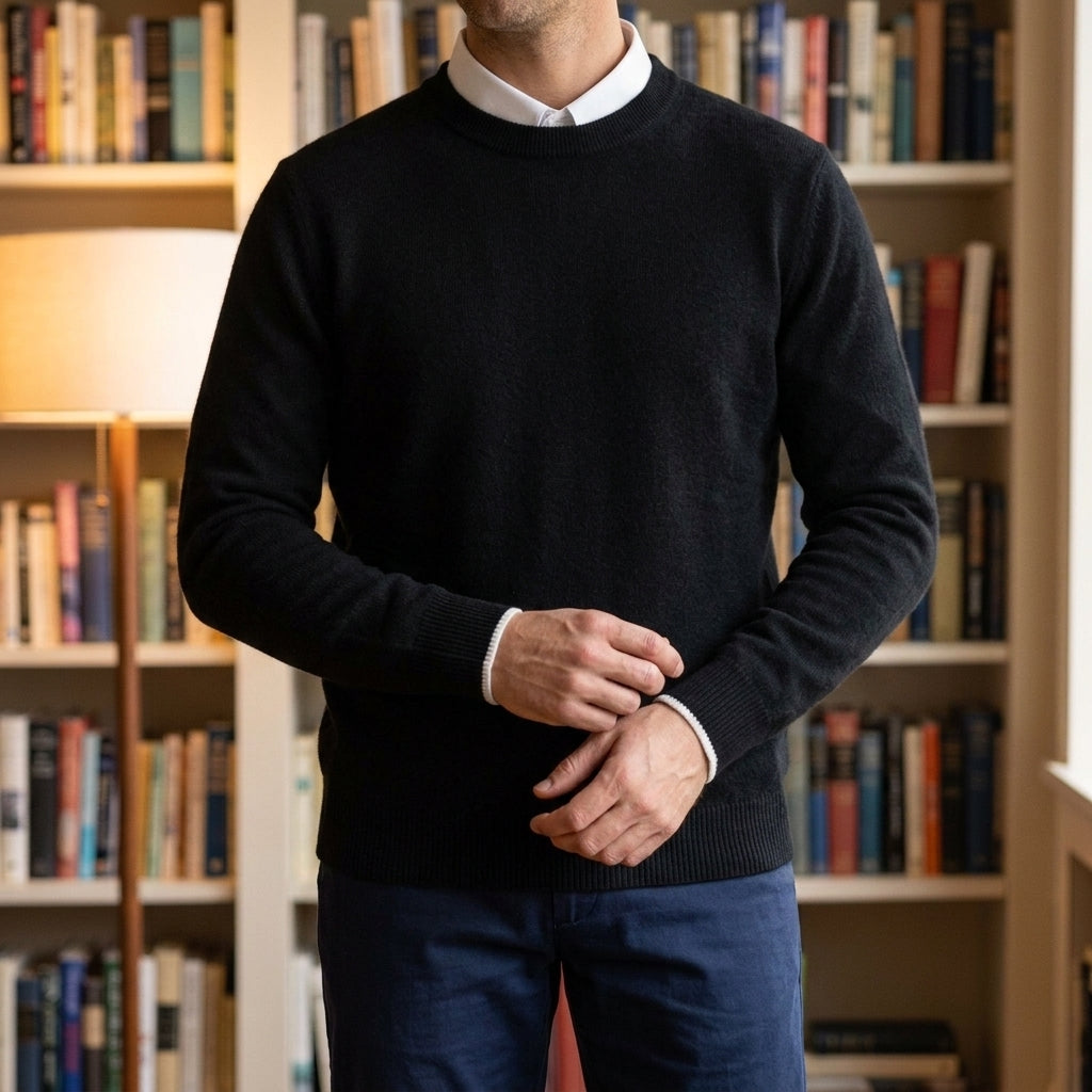 Maglione da uomo in cashmere a girocollo a coste e vestibilità rilassata