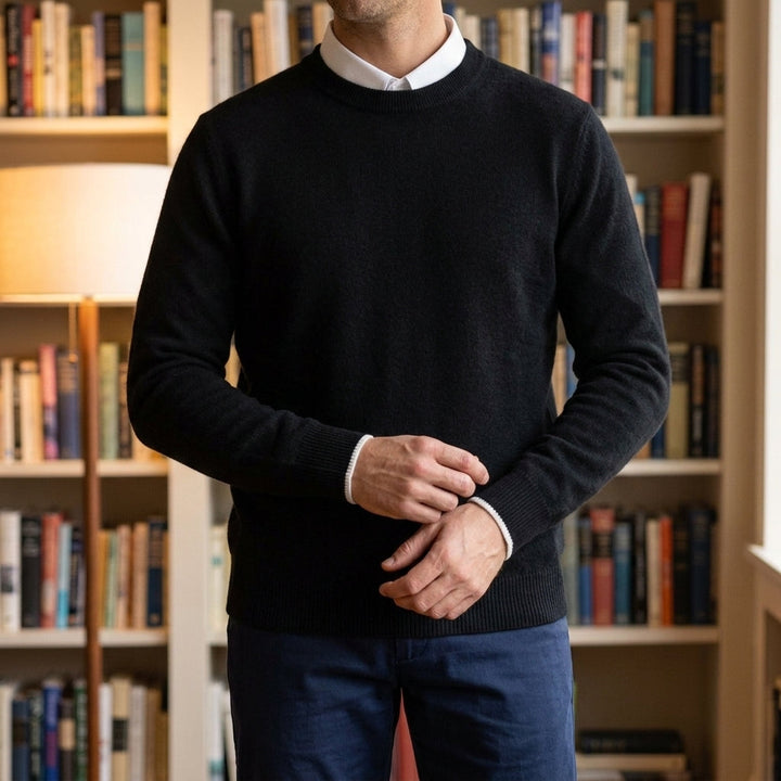 Maglione da uomo in cashmere a girocollo a coste e vestibilità rilassata