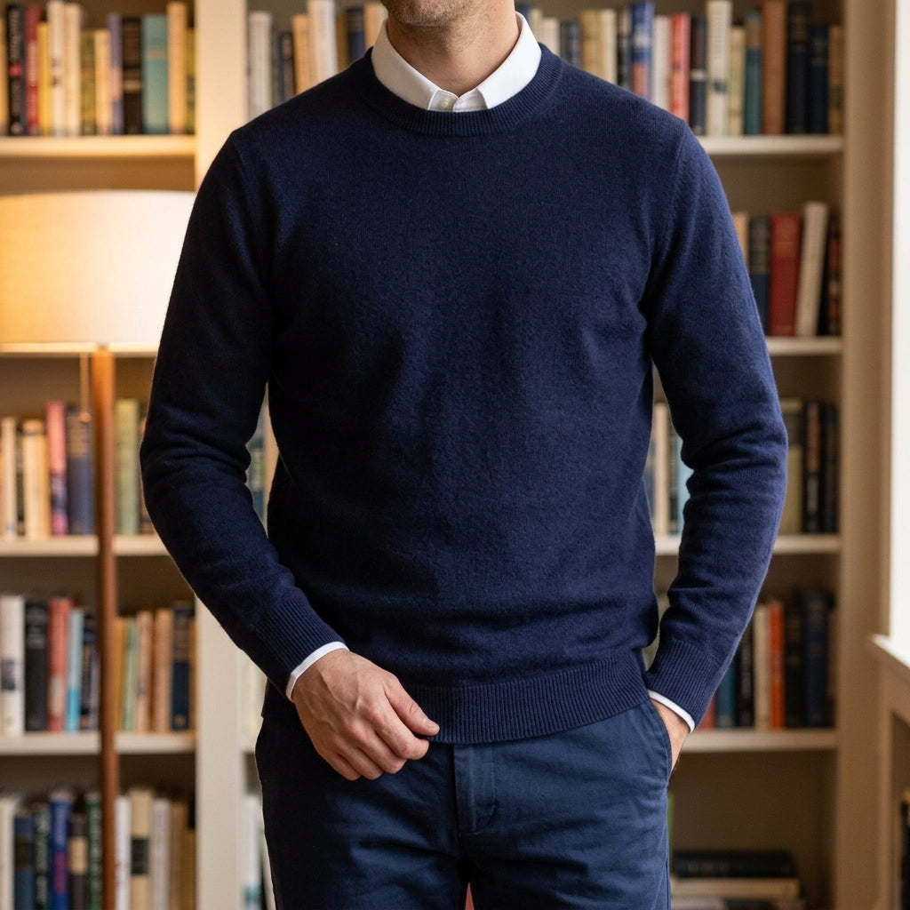 Maglione da uomo in cashmere a girocollo a coste e vestibilità rilassata
