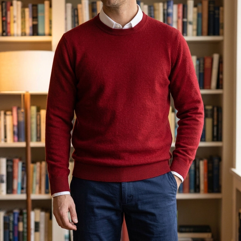 Maglione da uomo in cashmere a girocollo a coste e vestibilità rilassata