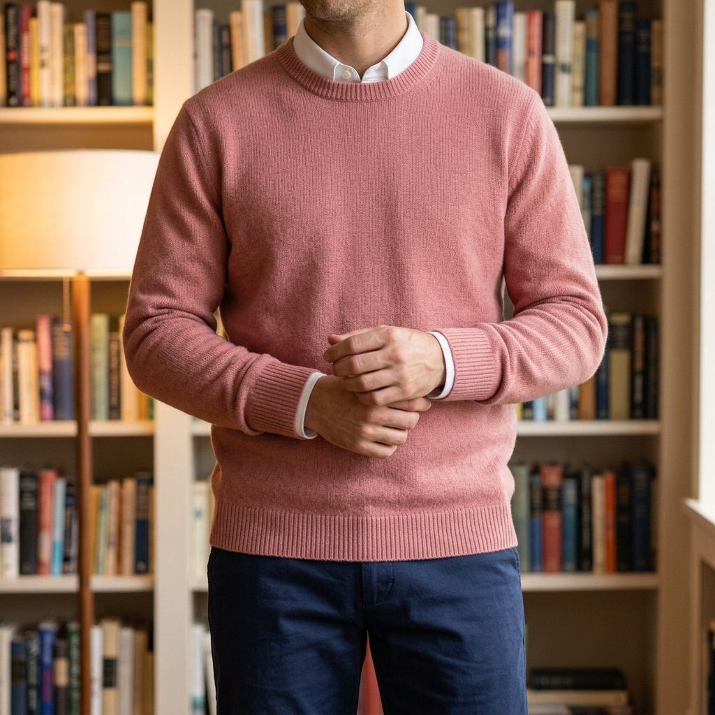 Maglione da uomo in cashmere a girocollo a coste e vestibilità rilassata