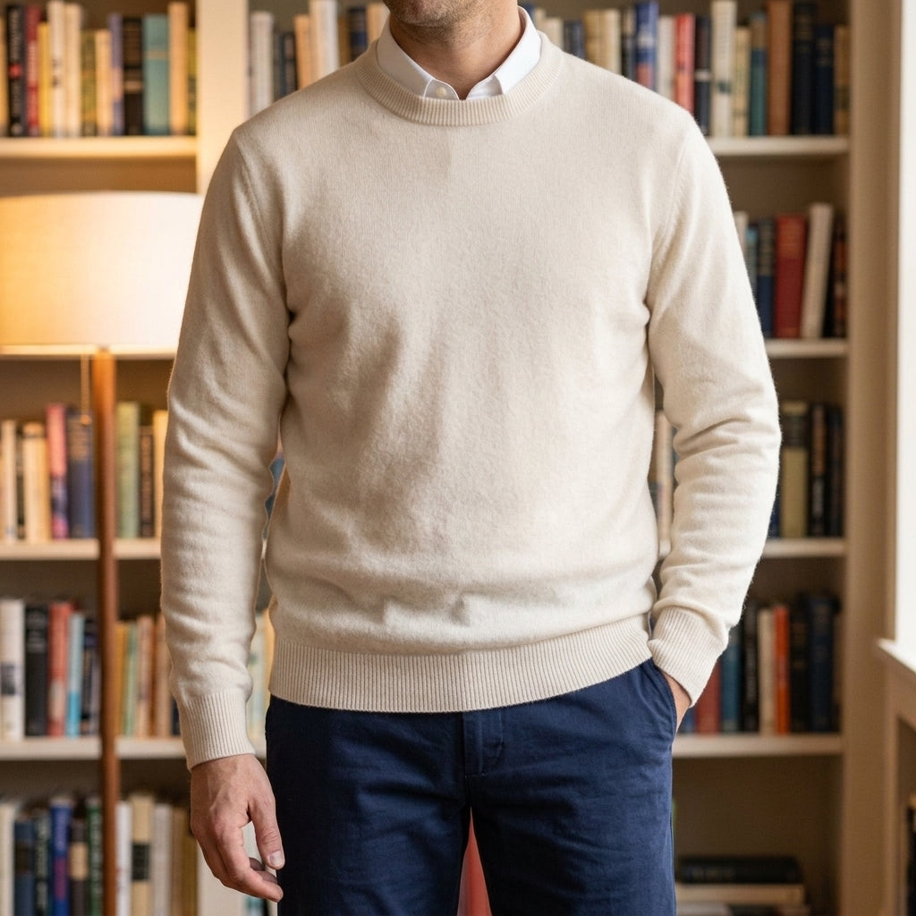 Maglione da uomo in cashmere a girocollo a coste e vestibilità rilassata