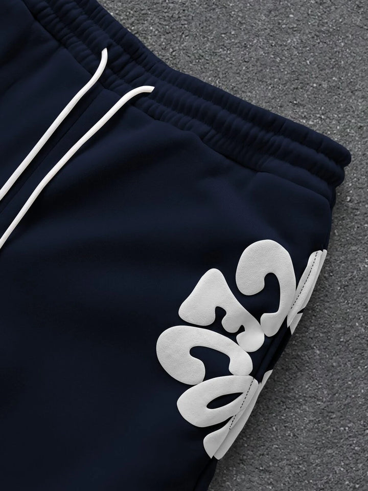 Herren-Trainingsanzug mit Kapuze, Reißverschluss und Hose mit Schaumstoff-Buchstabenprint