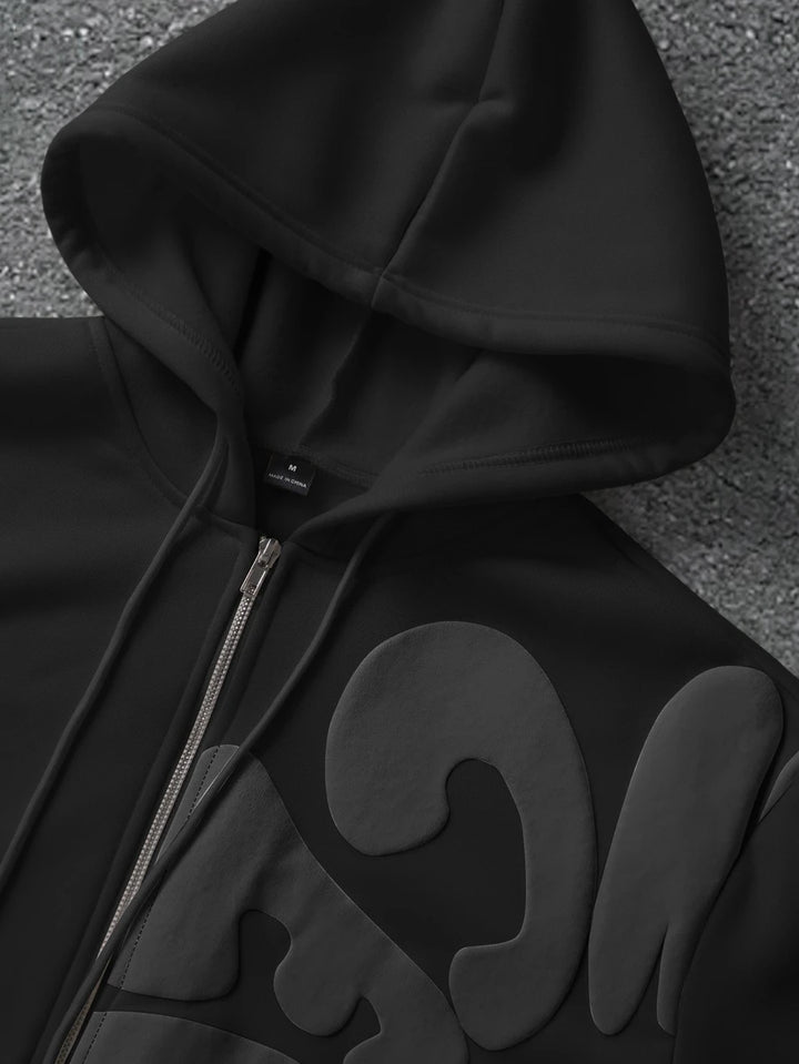 Herren-Trainingsanzug mit Kapuze, Reißverschluss und Hose mit Schaumstoff-Buchstabenprint