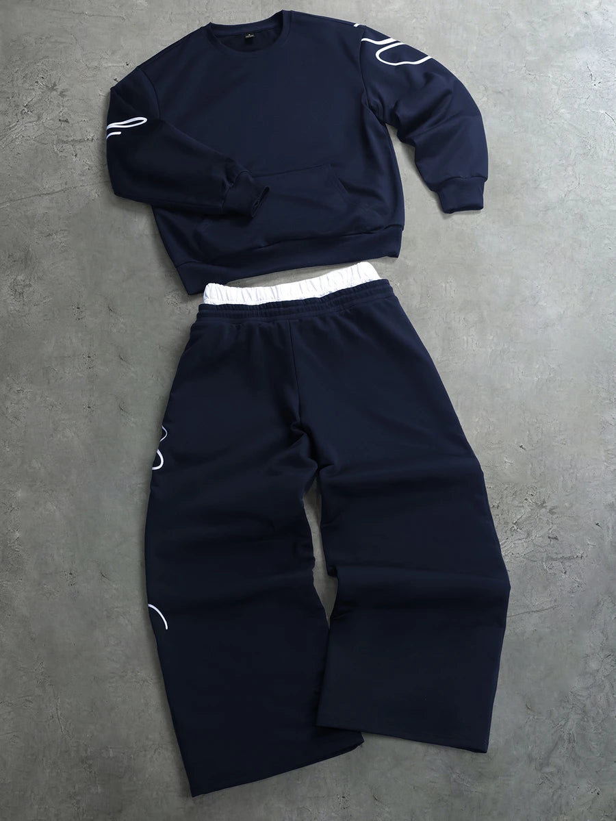 Herren-Trainingsanzug mit Rundhalsausschnitt, Gothic-Print und weiter Hose