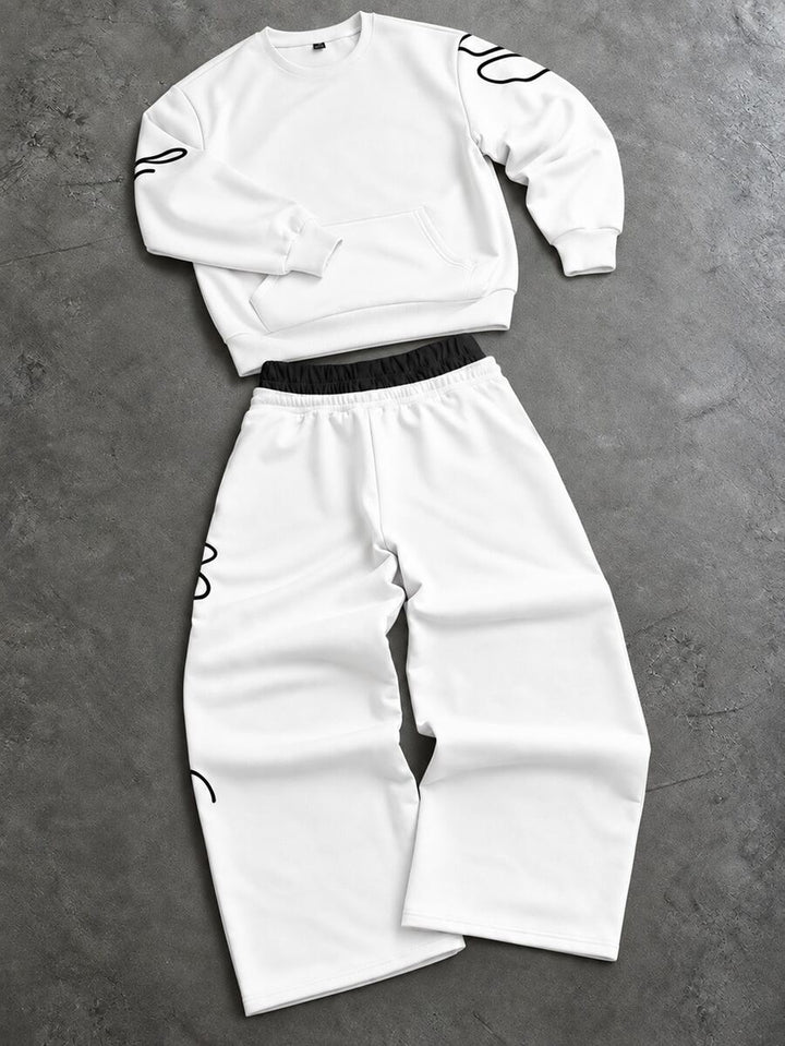 Herren-Trainingsanzug mit Rundhalsausschnitt, Gothic-Print und weiter Hose