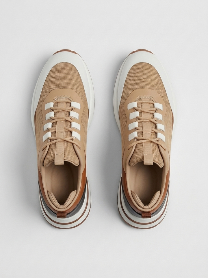 Baskets Homme Cognac Fused Mesh Basses de Marche avec Semelle Blanche