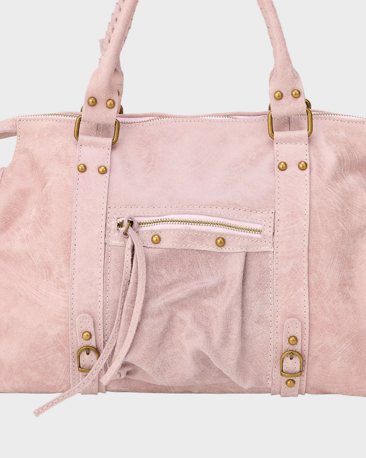 Sac Cabas Femme en Cuir Véritable – Rose Vanille avec Fermeture Zippée