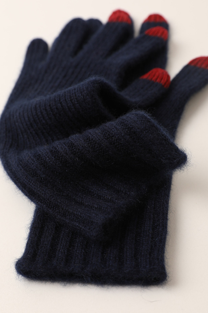 Guanti da donna in misto cashmere – maglia a coste con polsino lungo