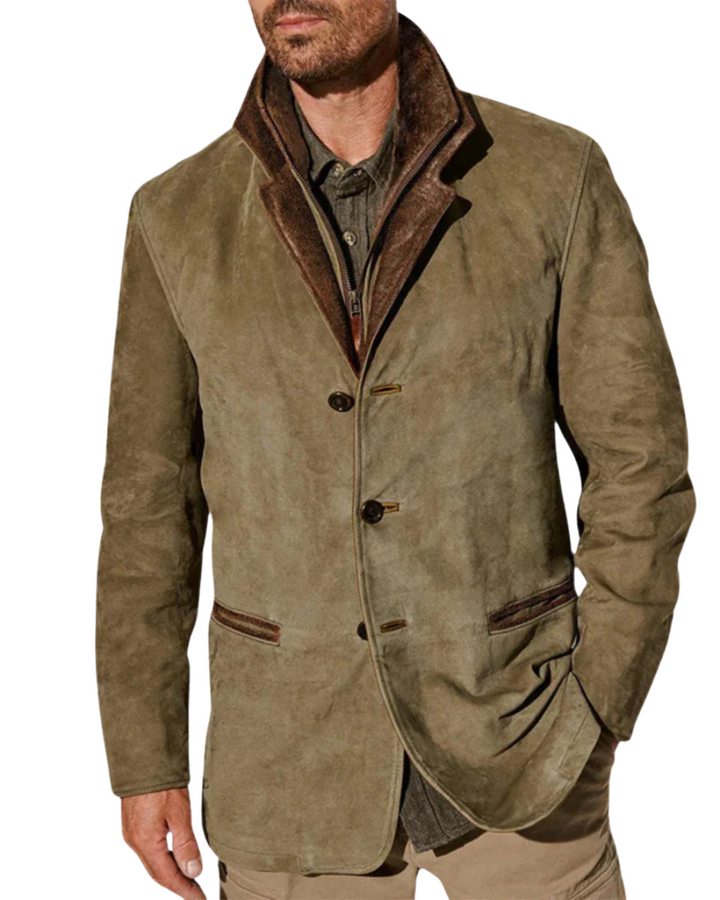 Blazer en Simili Daim à Col Contrastant pour Homme