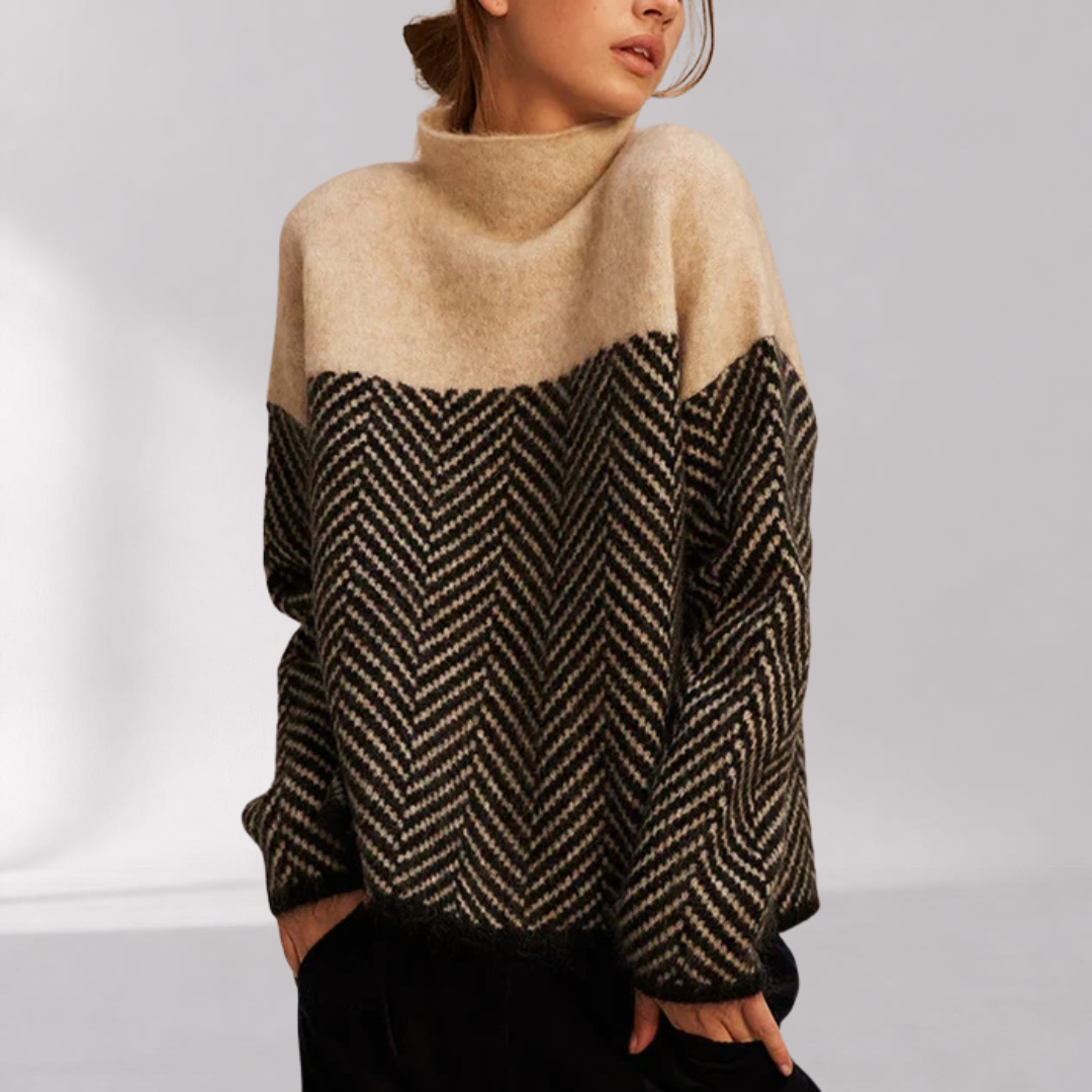 Pull Col Roulé Femme – Poignets et Ourlet Côtelés