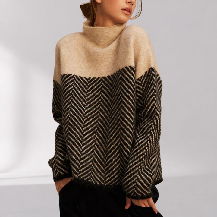 Pull Col Roulé Femme – Poignets et Ourlet Côtelés