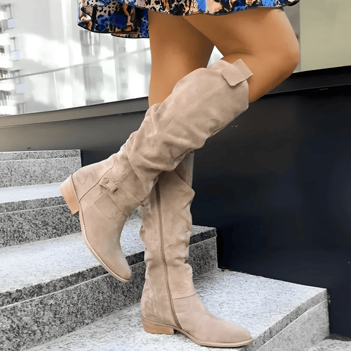Bottes Hautes en Daim Femme – Zip Latéral et Talon Bloc