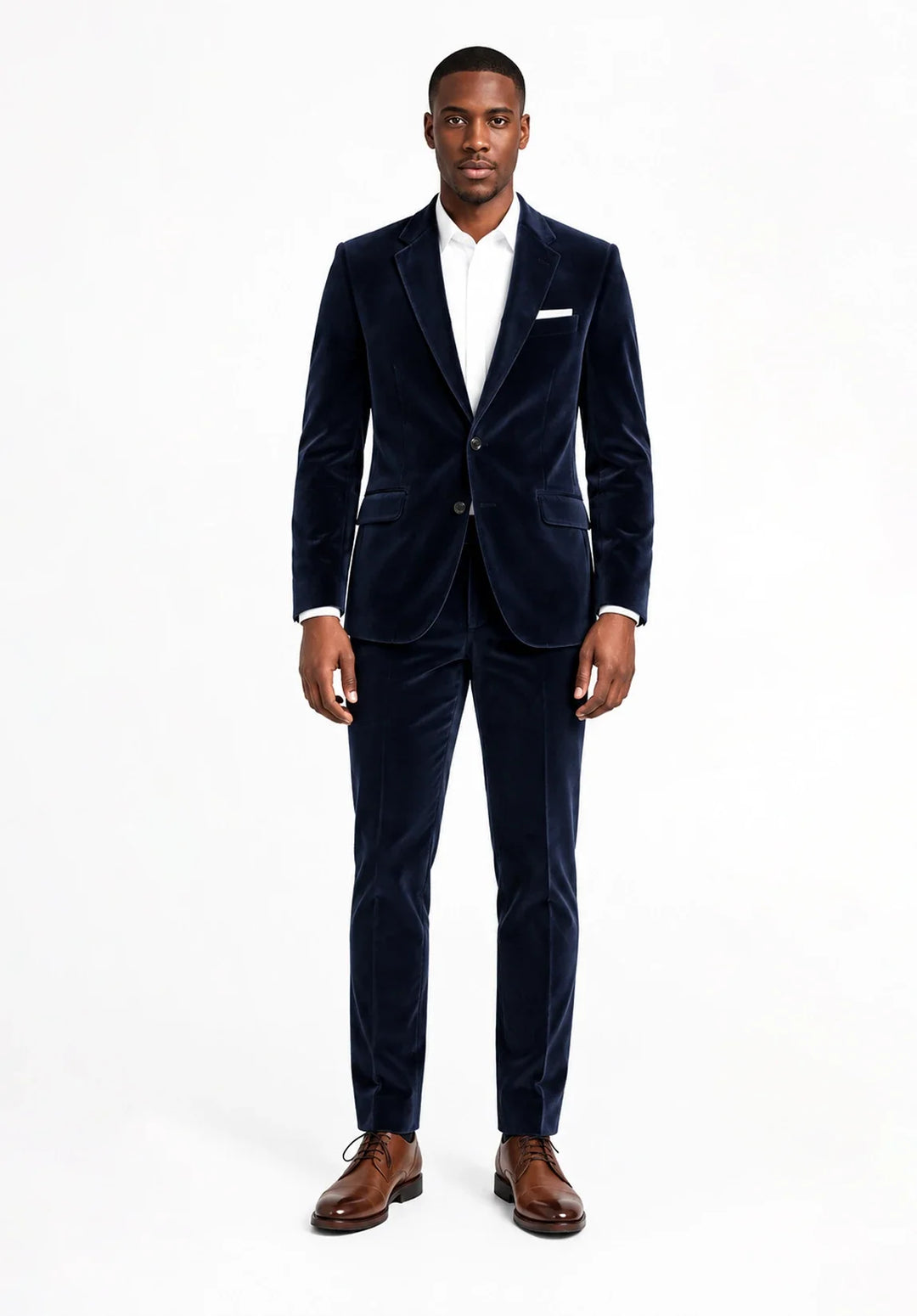 Completo da uomo in velluto slim fit a due pezzi con rever classico e giacca a due bottoni