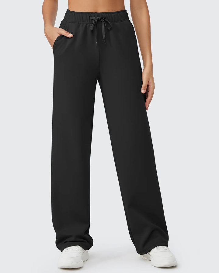 Pantaloni da donna foderati in pile, vestibilità casual, con coulisse