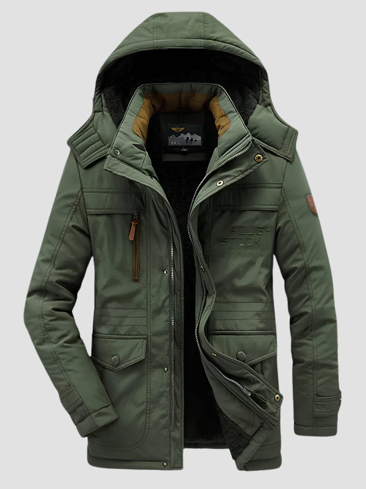Parka Militaire Homme en Coton Mélangé à Capuche Doublée de Fourrure