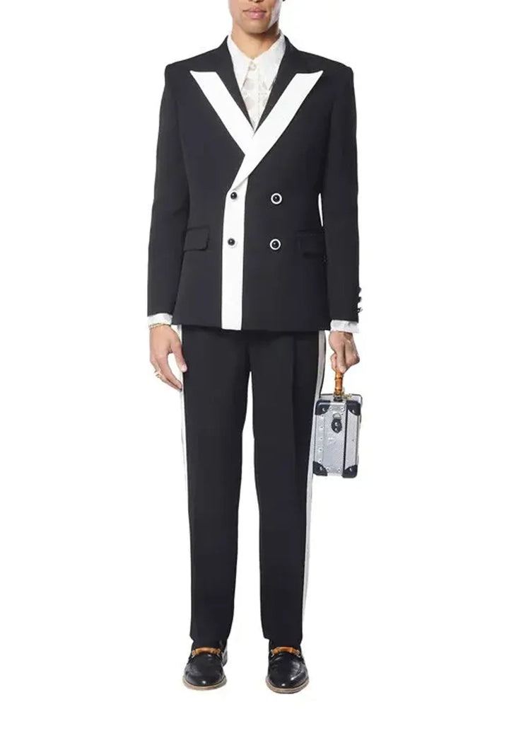Costume Deux Pièces Homme Coupe Slim avec Panneau Contrastant en V et Deux Boutons