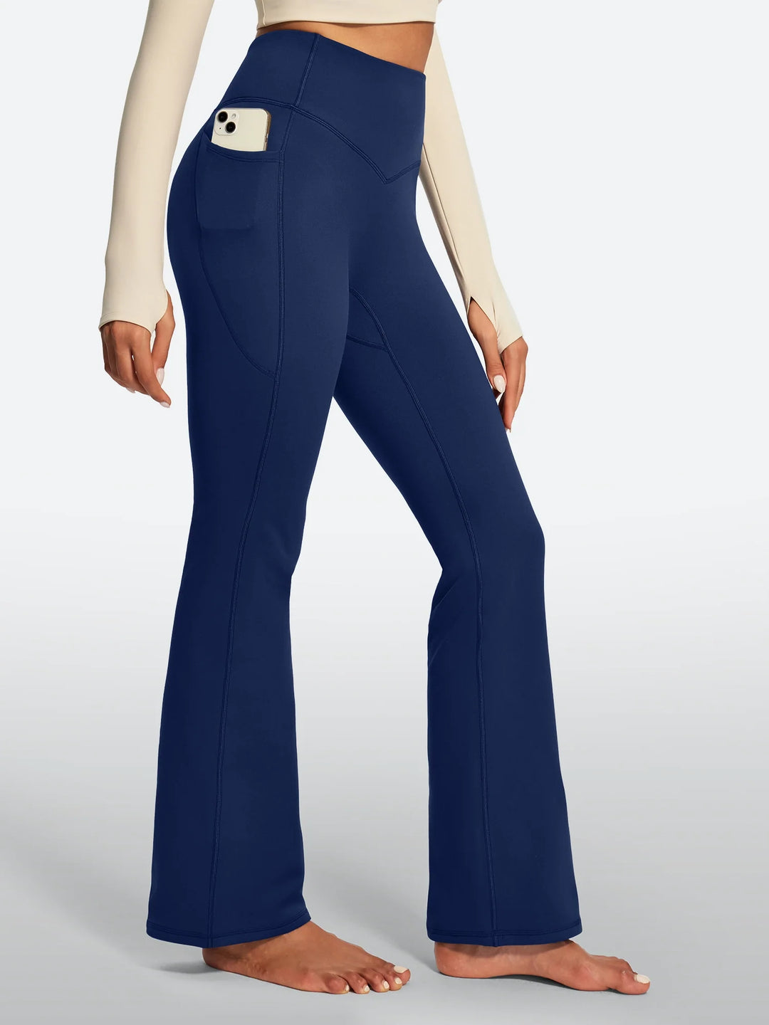 Women's Fleece-Lined Flared Yoga Pants with Pockets