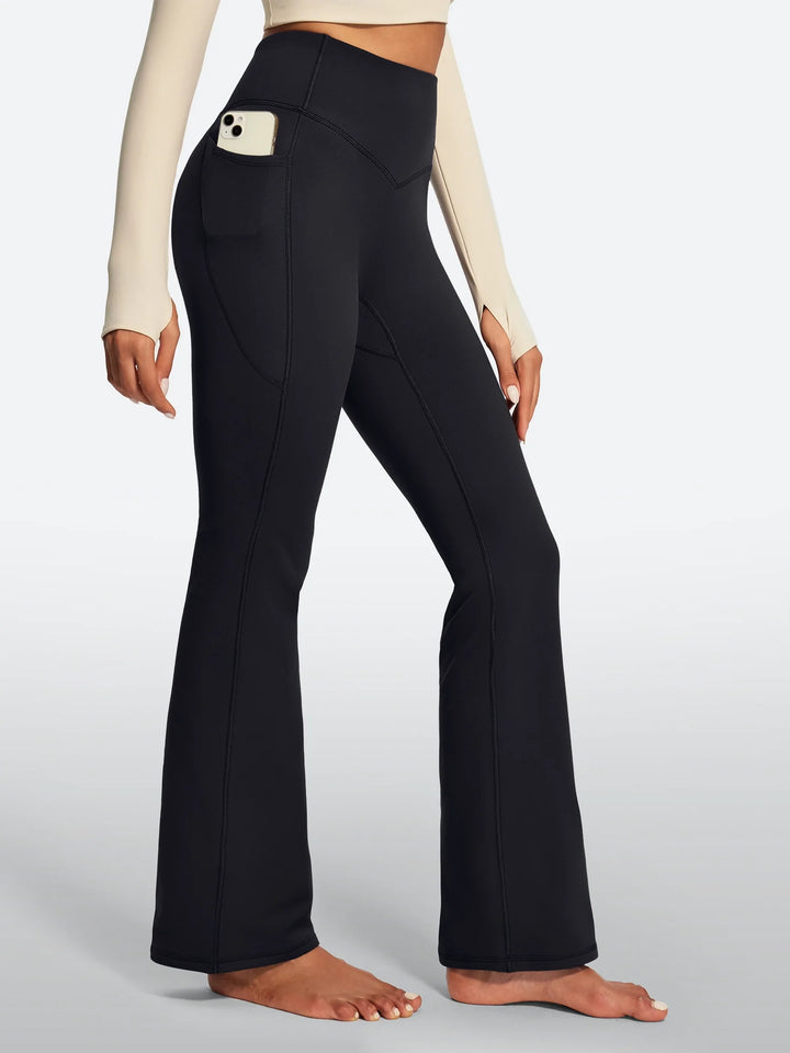 Women's Fleece-Lined Flared Yoga Pants with Pockets