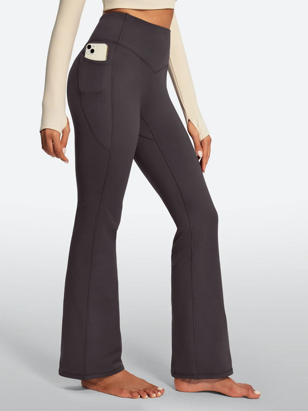 Women's Fleece-Lined Flared Yoga Pants with Pockets