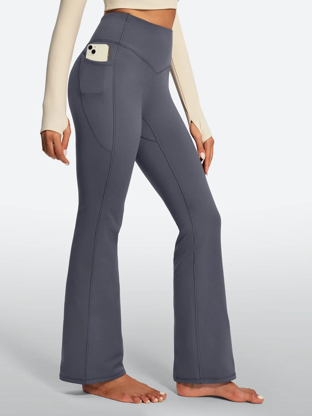 Women's Fleece-Lined Flared Yoga Pants with Pockets