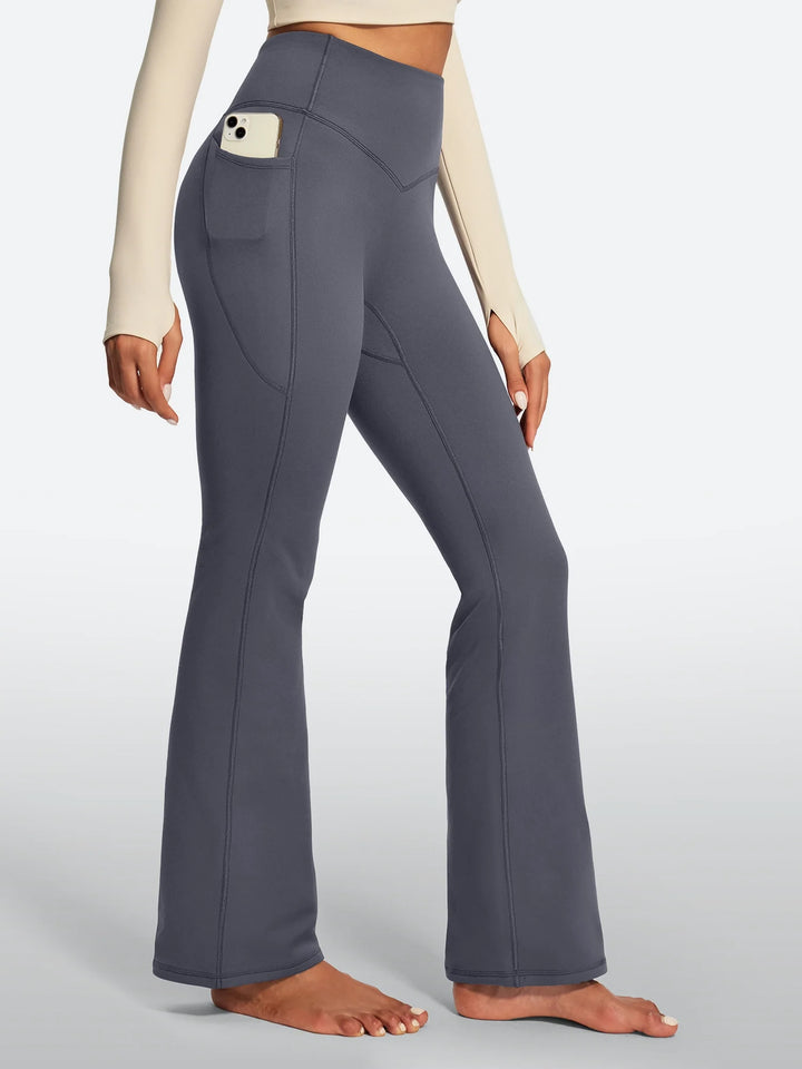 Women's Fleece-Lined Flared Yoga Pants with Pockets