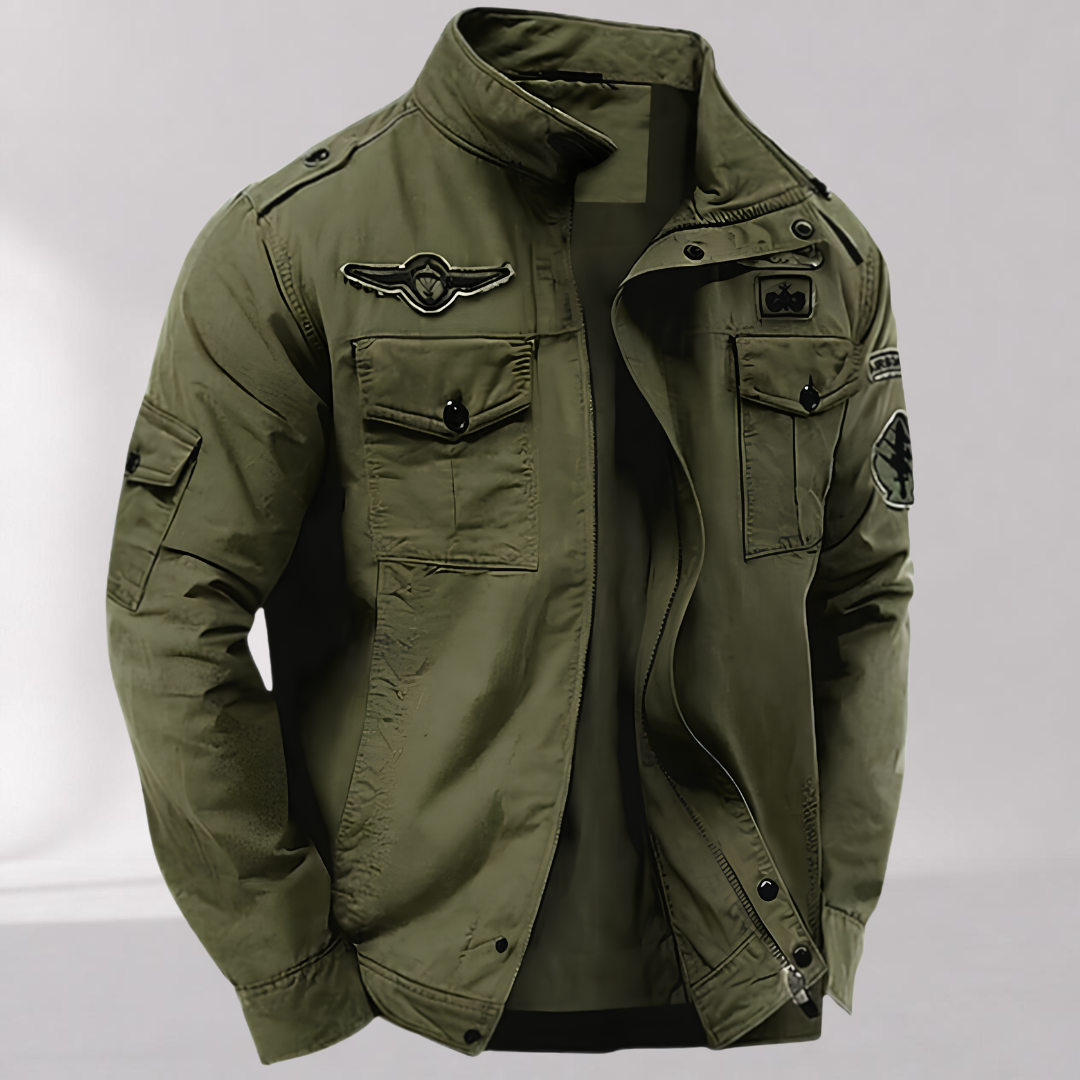 Veste Cargo Homme en Coton – Col Montant Style Militaire
