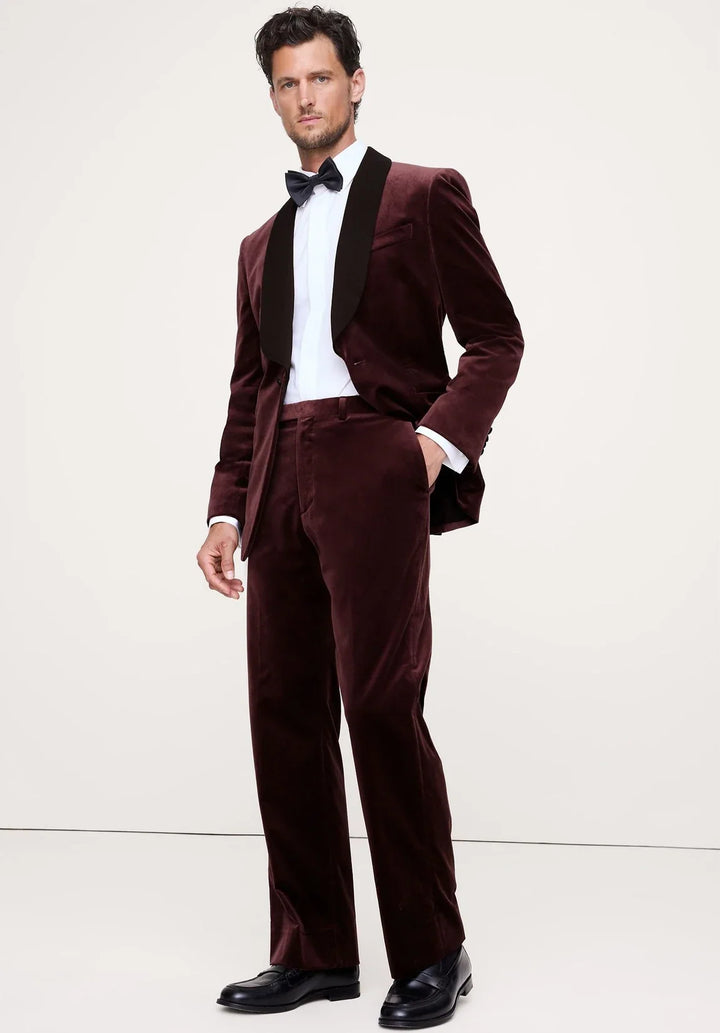 Slim fit-smoking i to dele til mænd i velour med spids revers