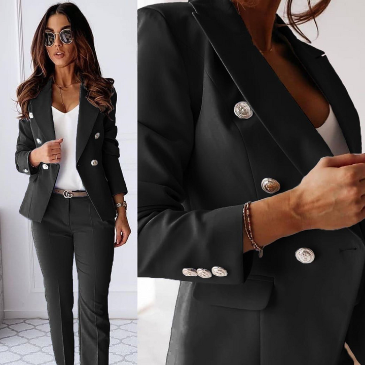 Femme Costume Blazer-pantalon Élégant À Double Boutonnage | Formel
