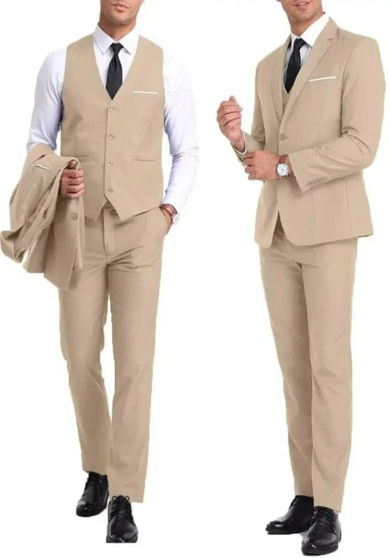 Costume Trois Pièces Homme Coupe Slim avec Col Notch et Gilet Cinq Boutons