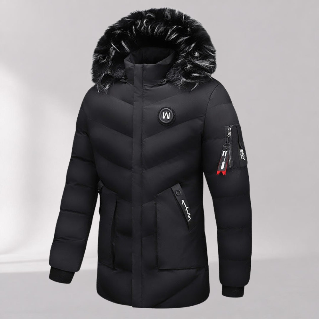 Veste d’Hiver Homme – Veste Matelassée à Capuche avec Fausse Fourrure