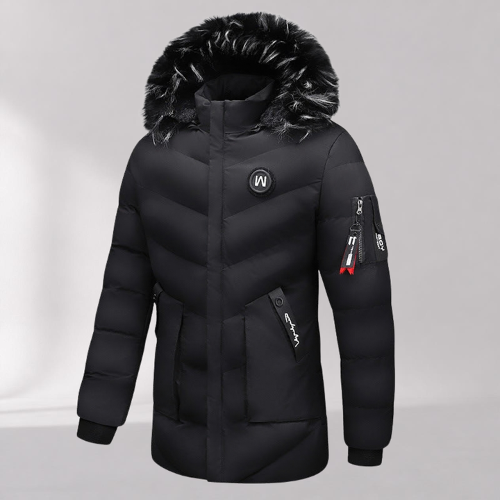 Veste d’Hiver Homme – Veste Matelassée à Capuche avec Fausse Fourrure