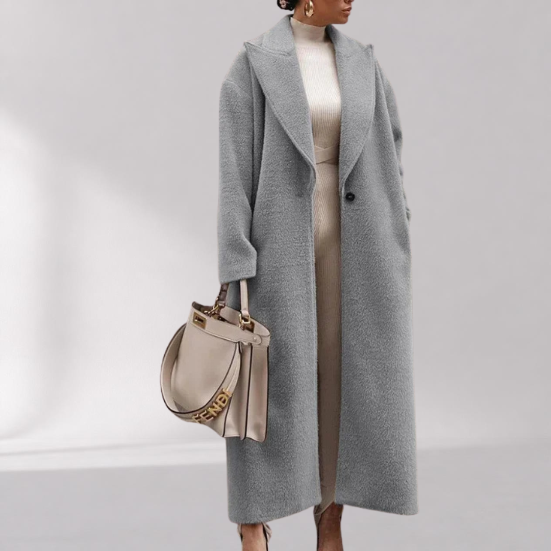 Manteau Long Polaire Femme en Polyester à Large Col Rabattu