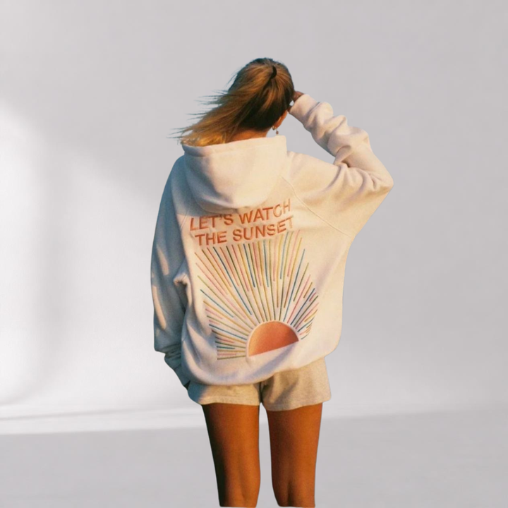 Sweat à Capuche Oversize Femme – Imprimé Sunset au Dos