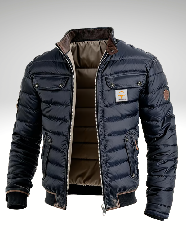 Blouson Homme Matelassé Col Montant Zippé Poches Poitrine