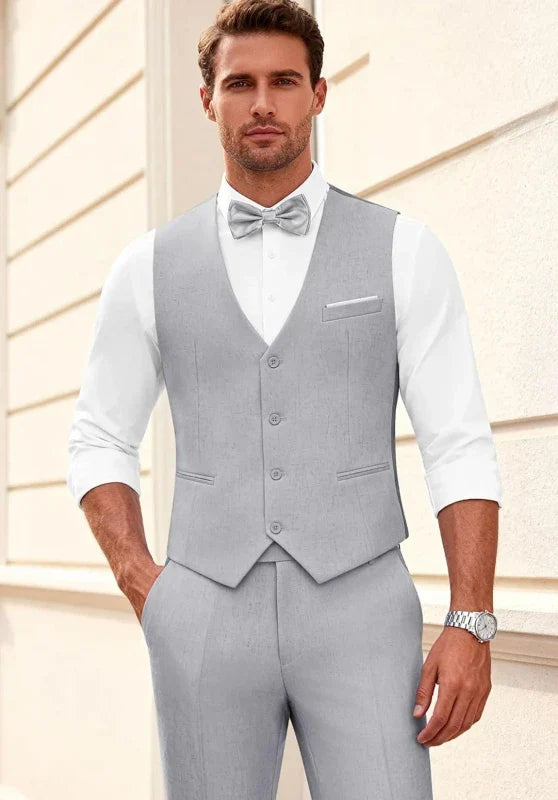 Costume Trois Pièces Homme Coupe Slim avec Col Notch et Gilet Assorti