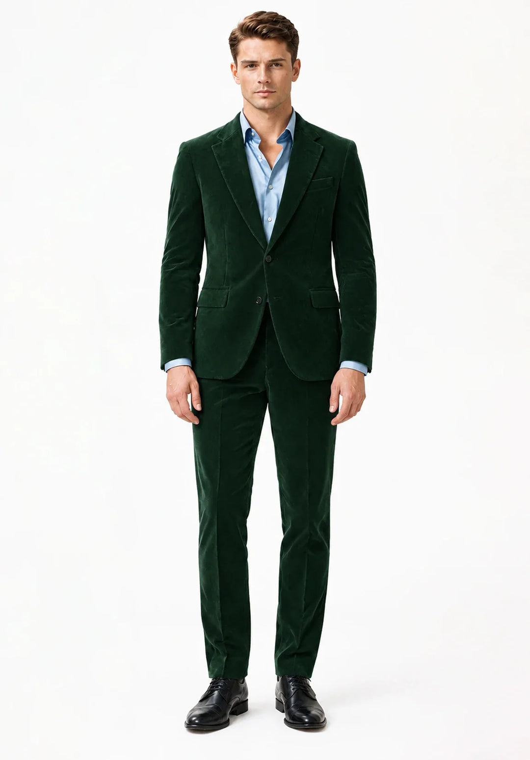 Abito da uomo a due pezzi regular fit in velluto con revers a dente e giacca a tre bottoni