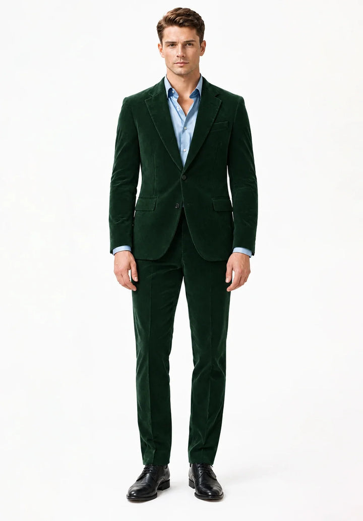 Abito da uomo a due pezzi regular fit in velluto con revers a dente e giacca a tre bottoni