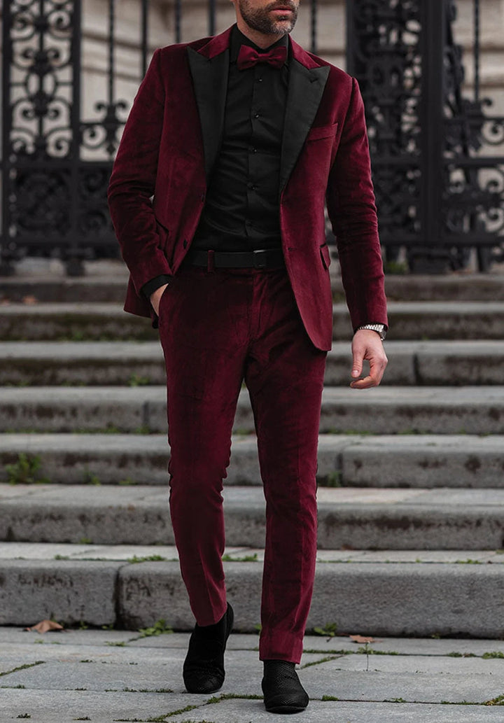 Men’s Slim Fit Two-Piece Velvet Tuxedo with Satin Peak Lapel