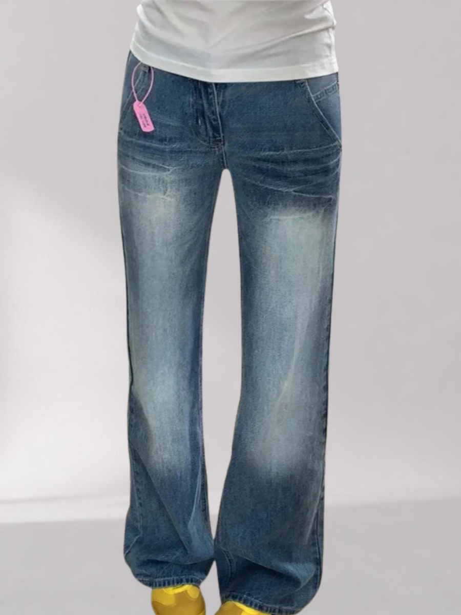 Damesjeans Large - High waist van katoen met gewassen effect