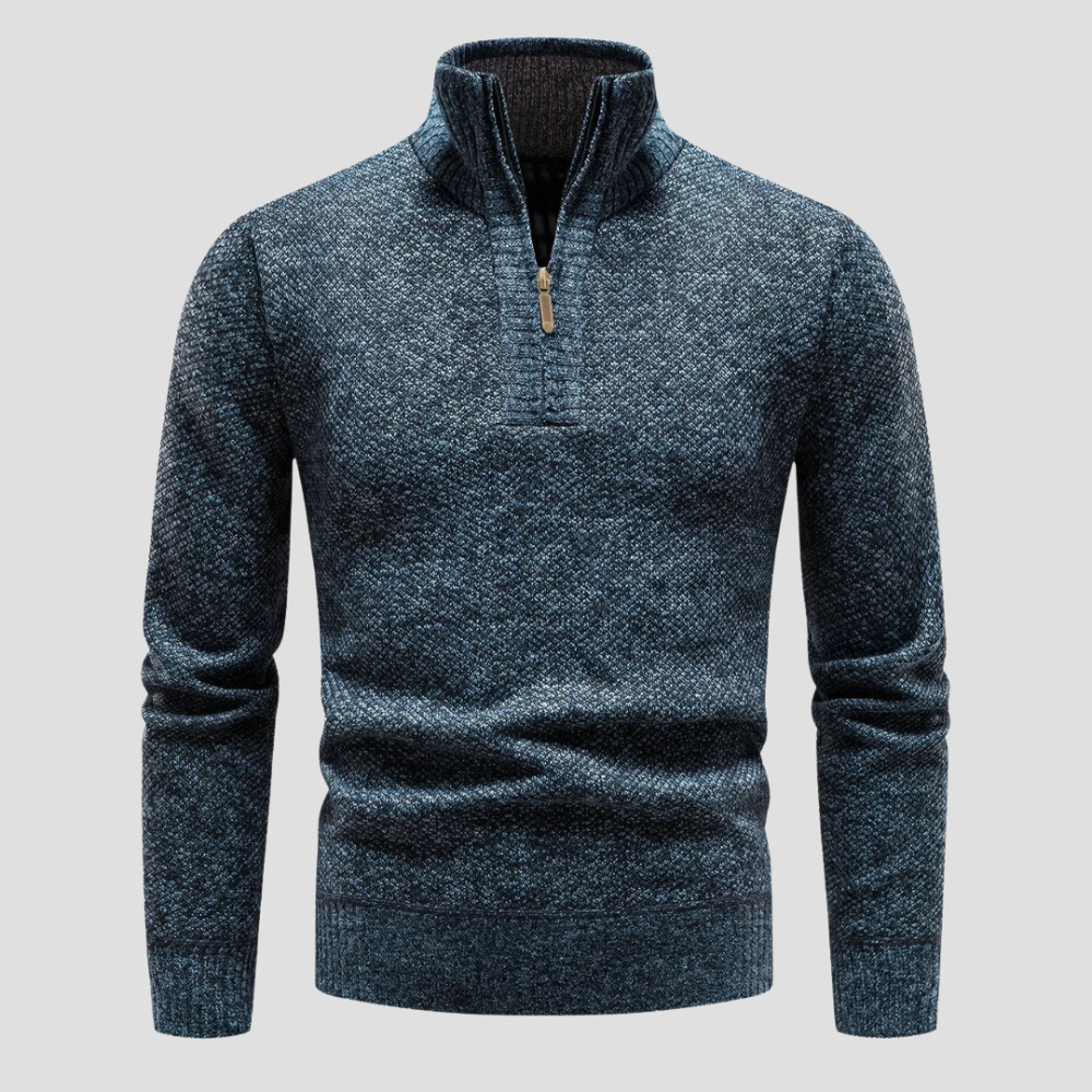 Pull Col Montant à Demi Zip et Maille Chinée pour Homme