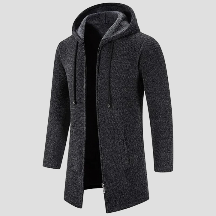 Manteau Long à Capuche en Maille Chinée pour Homme