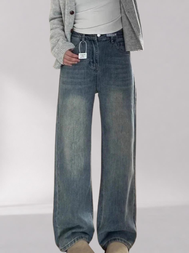 Women's Wide-Leg Jeans - High-Waisted, Fleece-Lined Cotton Plus Size