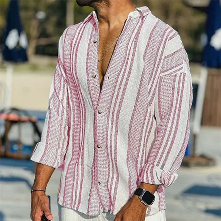 Hommes Chemise Boutonnée Décontractée À Rayures | Manches Longues