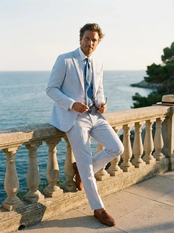 Traje slim de dos piezas para hombre con blazer de dos botones y cintura ajustable