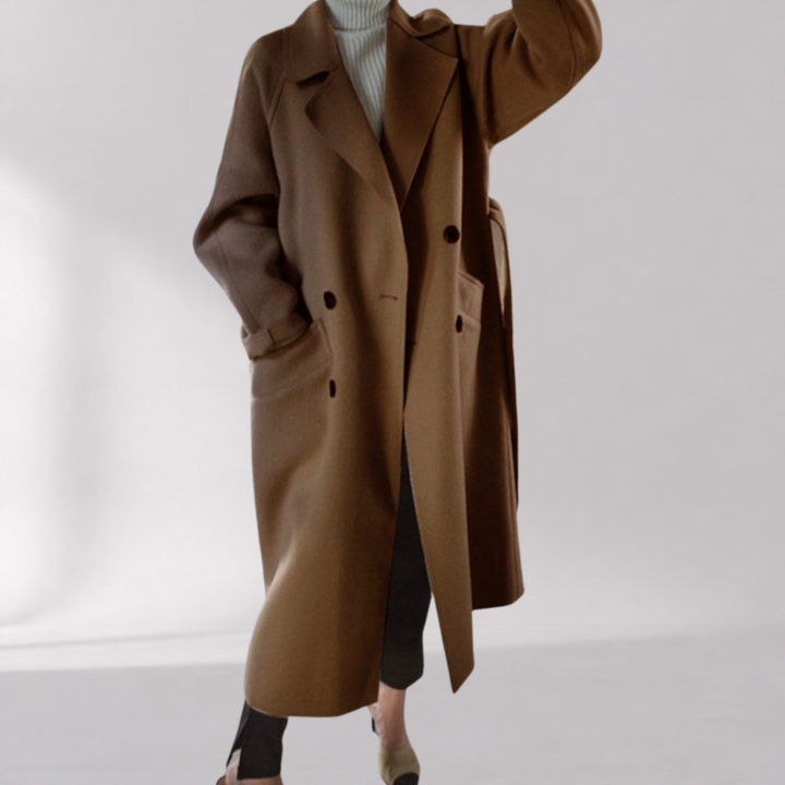 Manteau Femme en Mélange de Laine à Double Boutonnage avec Ceinture