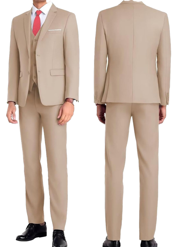 Costume Trois Pièces Homme Coupe Formelle avec Col Notch et Gilet Quatre Boutons