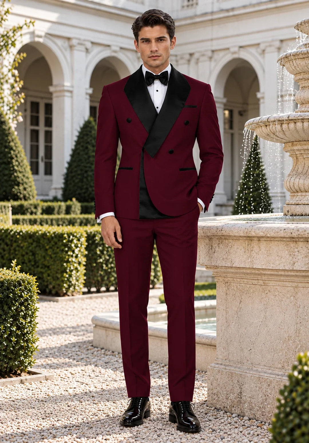 Men's Slim-Fit Double-Breasted Two-Piece Tuxedo Suit with Contrasting Lapel