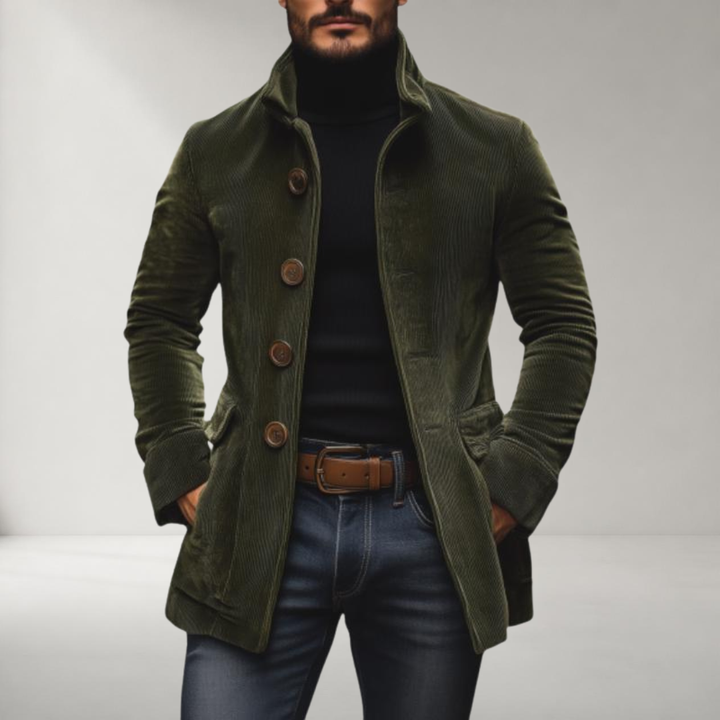Manteau Court Homme Ajusté en Velours Côtelé à Col Montant