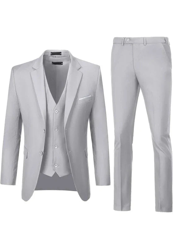 Costume Trois Pièces Homme Coupe Ajustée avec Col Notch et Gilet Col V